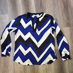 Lauren Ralph Lauren Blue and Black Graphic Tie Front Blouse